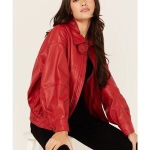 Stylish Red Leather Jacket for Women